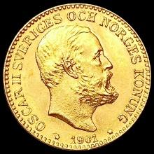 1901 Sweden Gold 10 Kronor 0.12965oz UNCIRCULATED