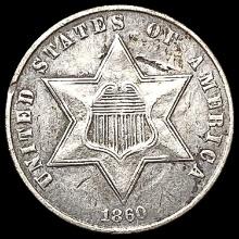 1860 Silver Three Cent NEARLY UNCIRCULATED