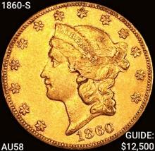 1860-S $20 Gold Double Eagle CHOICE AU