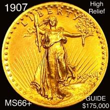 1907 High Relief $20 Gold Double Eagle GEM BU +