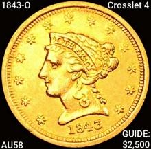 1843-O Crosslet 4 $2.50 Gold Quarter Eagle CHOICE AU