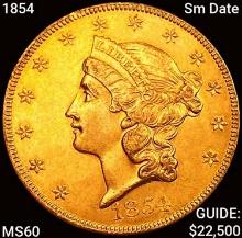 1854 Sm Date $20 Gold Double Eagle UNCIRCULATED