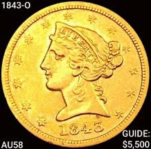 1843-O $5 Gold Half Eagle CHOICE AU