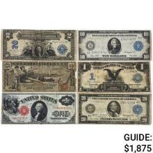 LOT OF (6) MIXED LARGE SIZE CURRENCY NOTES 1896-1917