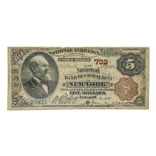 1882 $5 BB THE NATIONAL BANK OF COMMERCE IN NEW YORK, NY NATIONAL CURRENCY CH. #733