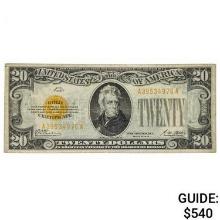 FR. 2402 1928 $20 TWENTY DOLLARS GOLD CERTIFICATE CURRENCY NOTE VERY FINE+