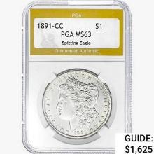 1891-CC Morgan Silver Dollar PGA MS63 Spit. Eagle