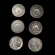 [6] Varied US Nickels ((3) 1867, 1869, 1937, 1993) HIGH GRADE