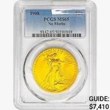 1908 $20 Gold Double Eagle PCGS MS65 No Motto