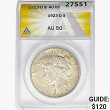 1923-D Silver Peace Dollar ANACS AU50