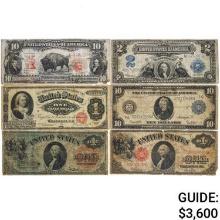 LOT OF (6) MIXED LARGE SIZE CURRENCY NOTES 1869-1914