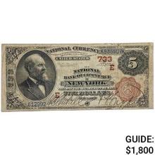 1882 $5 BB THE NATIONAL BANK OF COMMERCE IN NEW YORK, NY NATIONAL CURRENCY CH. #733 VERY FINE