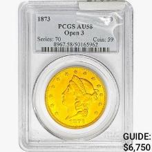 1873 $20 Gold Double Eagle PCGS AU58 Open 3
