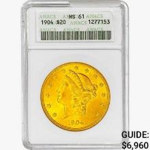 1904 $20 Gold Double Eagle ANACS MS61
