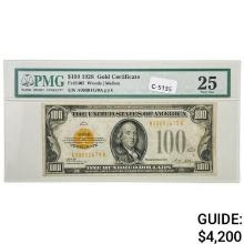 FR. 2405 1928 $100 ONE HUNDRED DOLLARS GOLD CERTIFICATE CURRENCY NOTE PMG VERY FINE-25