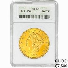 1901 $20 Gold Double Eagle ANACS MS62