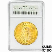 1909 $20 Gold Double Eagle ANACS MS61