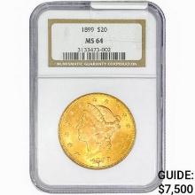 1899 $20 Gold Double Eagle NGC MS64