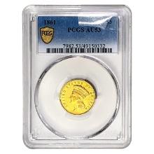 1861 $3 Gold Piece PCGS AU53