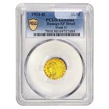 1911-D Weak D $2.50 Gold Quarter Eagle PCGS XF Details