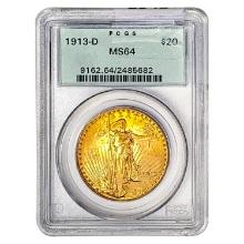 1913-D $20 Gold Double Eagle PCGS MS64