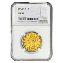 1854-S $10 Gold Eagle NGC AU53