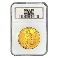 1914-D $20 Gold Double Eagle NGC MS64