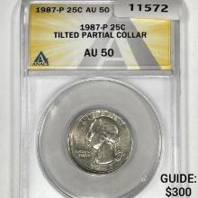 1987-P Washington Silver Quarter ANACS AU50 Partial Collar