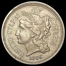 1869 Nickel Three Cent NEARLY UNCIRCULATED