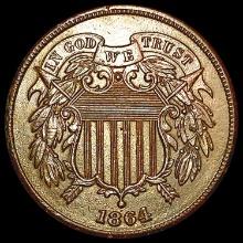 1864 Lg Motto Two Cent Piece CHOICE AU