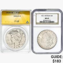 [2] 1921&1926-S Silver Dollars NGC/ANACS F/MS