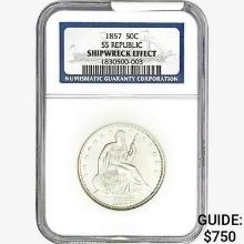 1857 Seated Lib. 50C NGC Shipwreck Effect SS REP.