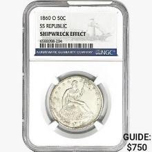 1860-O Seated Lib. 50C NGC Shipwreck Effect SS REP.