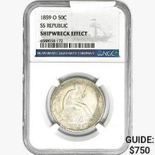 1859-O Seated Lib. 50C NGC Shipwreck Effect SS REP.