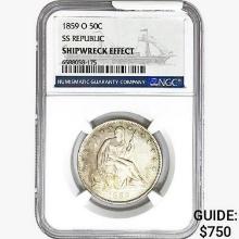 1859-O Seated Lib. 50C NGC Shipwreck Effect SS REP.