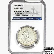 1860-O Seated Lib. 50C NGC Shipwreck Effect SS REP.