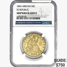 1854 Seated Lib. 50C NGC Shipwreck Effect SS REP. ARWS