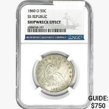 1860-O Seated Lib. 50C NGC Shipwreck Effect SS REP.