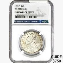 1857 Seated Lib. 50C NGC Shipwreck Effect SS REP.