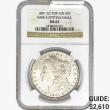 1891-CC Morgan Silver Dollar NGC MS63 VAM-3 Spit. Eagle