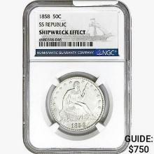 1858 Seated Lib. 50C NGC Shipwreck Effect SS REP.