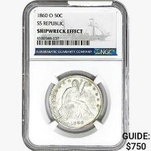 1860-O Seated Lib. 50C NGC Shipwreck Effect SS REP.