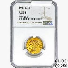 1911-S $5 Gold Half Eagle NGC AU58