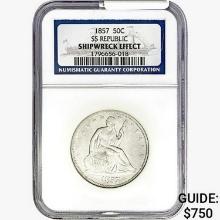 1857 Seated Lib. 50C NGC Shipwreck Effect SS REP.