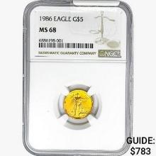 1986 $5 1/10oz. Gold Eagle NGC MS68