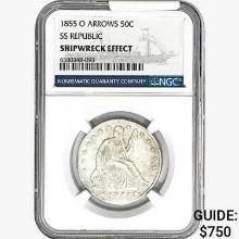 1855-O Seated Lib. 50C NGC Shipwreck Effect SS REP. ARWS