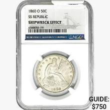 1860-O Seated Lib. 50C NGC Shipwreck Effect SS REP.