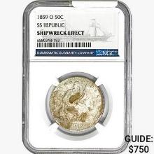 1859-O Seated Lib. 50C NGC Shipwreck Effect SS REP.