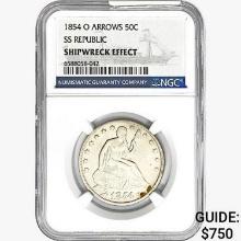 1854-O Seated Lib. 50C NGC Shipwreck Effect SS REP. ARWS