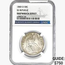 1860-O Seated Lib. 50C NGC Shipwreck Effect SS REP.